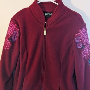 Bob Mackie Wearable Art Floral Embroidered Full Zip Fleece Jacket